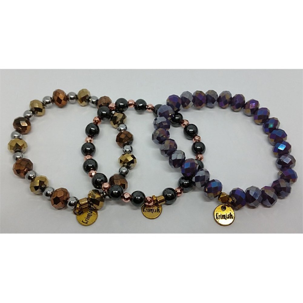 BUNDLE lot 3 stacklable Erimish bracelets crystal hematite boho look